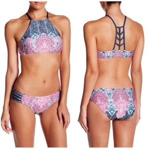 LUCKY BRAND Midnight Paisley High Neck Bikini
